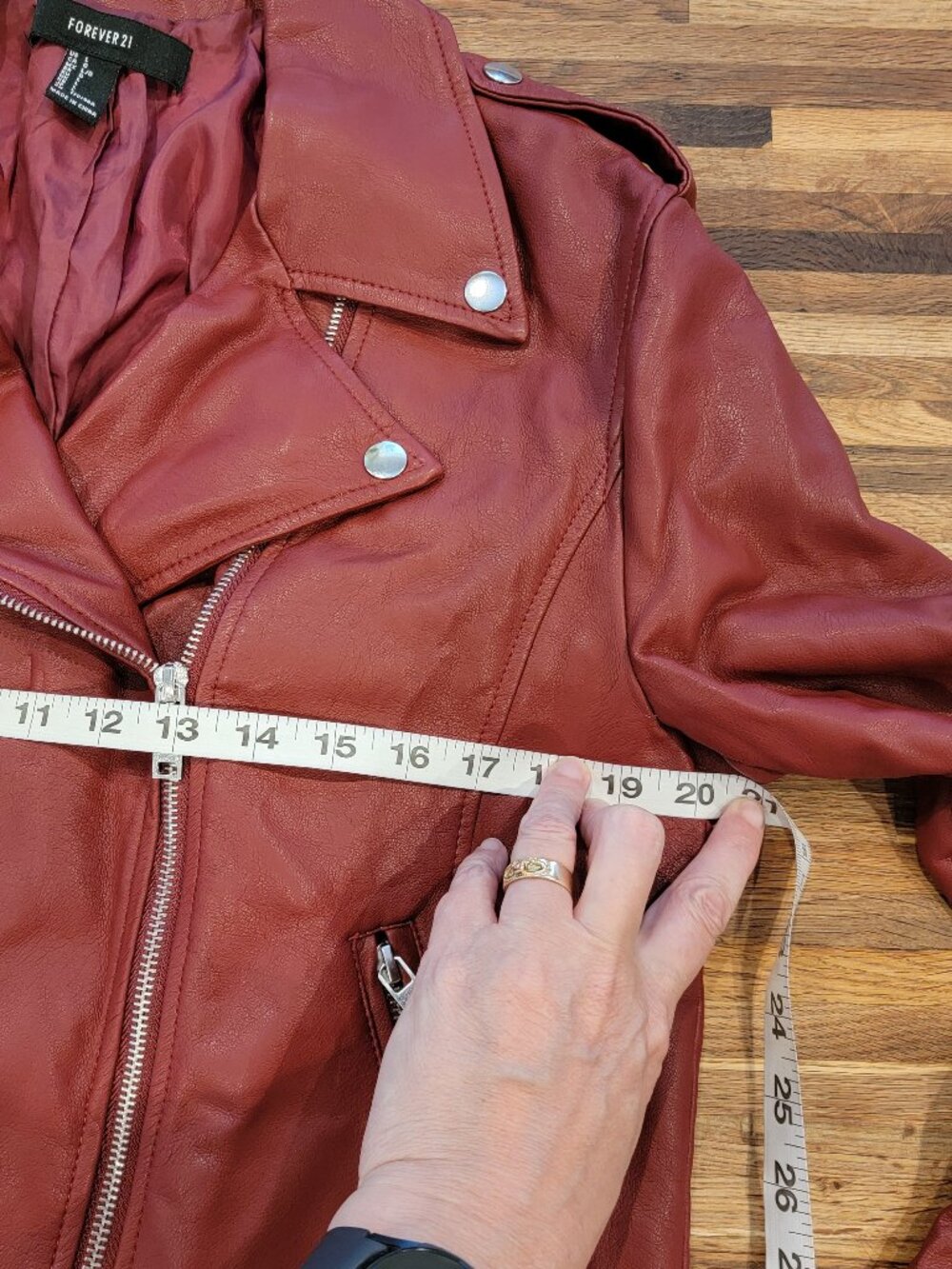Forever 21 Red Moto Faux Leather Zippered Jacket/Coat - Picture 6 of 11
